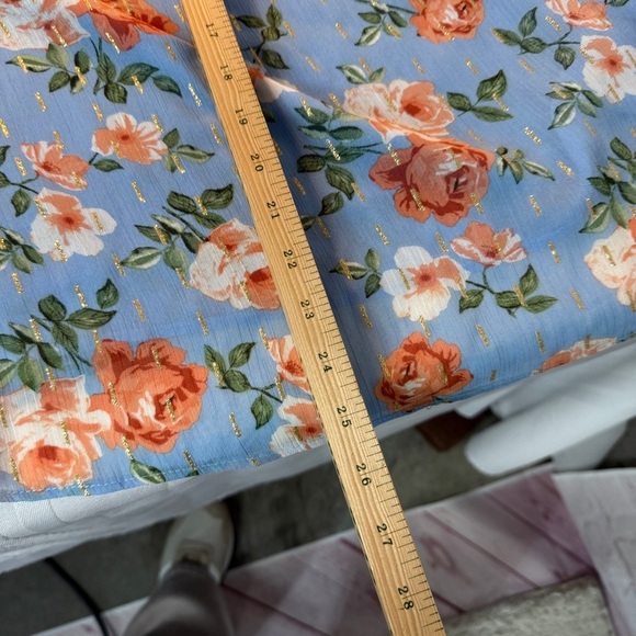 Multicolored Ruffled Puff Sleeve 3/4 Blouse Flowy lightweight pastel plus 22/24 - Picture 7 of 8